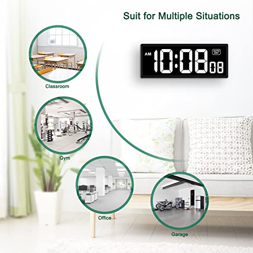 Soobest Digital Wall Clock with Seconds, Electric Clock Plug Auto DST Dimmer LED Large Display 11.5 Inches (White)