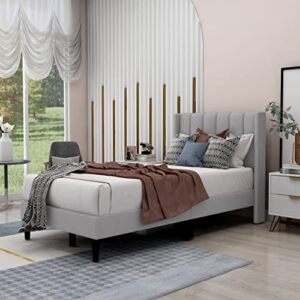 zavoter twin upholstered platform bed frame with headboard, mattress foundation, wood slat support, quiet, no box spring needed, easy to assemble light gray