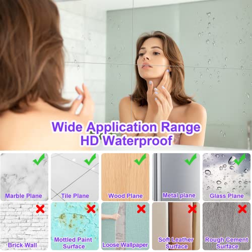JUNEBRUSHS 8 Pack Self Adhesive Acrylic Mirror, 8 x 8 Inch Tiles,Flexible Plastic Mirror Sheets Wall Stickers,2MM Thick Frameless Small Mirror