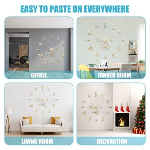 Junkin 3D Large Frameless DIY Wall Clock,Modern Decor Family Quote Wall Stickers Clock kit for Home Living Room Bedroom Office Wall Decorations Adjustable Size (Gold)