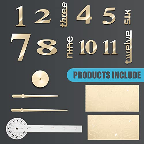 Junkin 3D Large Frameless DIY Wall Clock,Modern Decor Family Quote Wall Stickers Clock kit for Home Living Room Bedroom Office Wall Decorations Adjustable Size (Gold)