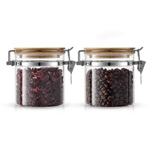 joyjolt glass jars with bamboo lids (19 fl oz). 2pc set of airtight storage jars with clamp lids for pantry food storage. air tight sealable glass canisters containers for kitchen organization