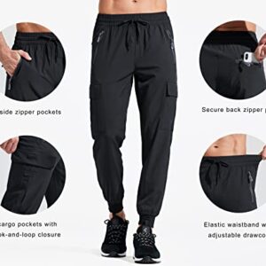 Libin Men's Lightweight Joggers Quick Dry Cargo Hiking Pants Track Running Workout Athletic Travel Golf Casual Outdoor Pants, Black L