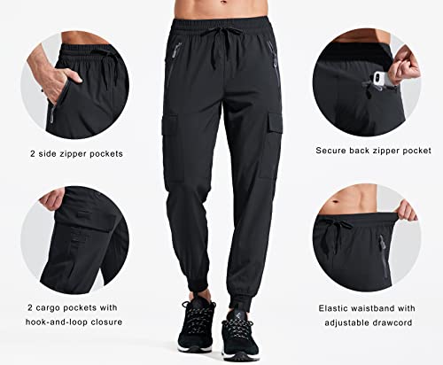 Libin Men's Lightweight Joggers Quick Dry Cargo Hiking Pants Track Running Workout Athletic Travel Golf Casual Outdoor Pants, Black L