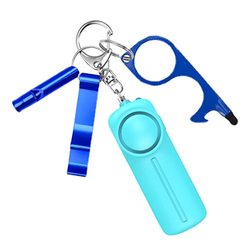 Safety Keychain Set for Women and Kids, 4 Pcs Safety Keychain Accessories, Safety Keychain Set for Girls with Safe Sound Personal Alarm, No Touch Door Opener, Whistle and Bottle Opener, Blue