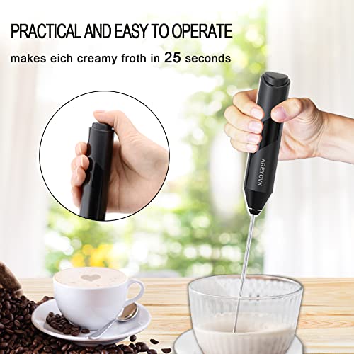 AREYCVK Handheld milk frother Small mixer for drinks Whisk Frother of Battery Operated,Stainless Steel Frother forlatte,cappuccino,hot,chocolate, Matcha(BLCAK)