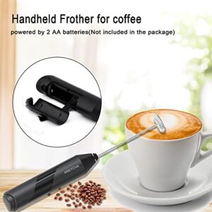 AREYCVK Handheld milk frother Small mixer for drinks Whisk Frother of Battery Operated,Stainless Steel Frother forlatte,cappuccino,hot,chocolate, Matcha(BLCAK)