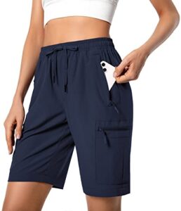 women's lightweight hiking cargo shorts quick dry athletic shorts for camping travel golf with zipper pockets water resistant navy