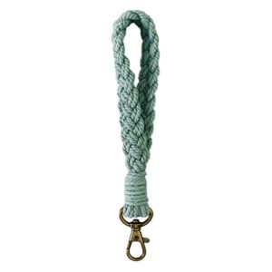 XGALBLA Soft Macrame Keychain Boho Handmade Wristlet Bracelet Keychain Country style Wrist Lanyard Handmade Weave Exquisite Holder for Women(Pea Green)