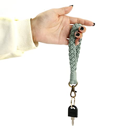 XGALBLA Soft Macrame Keychain Boho Handmade Wristlet Bracelet Keychain Country style Wrist Lanyard Handmade Weave Exquisite Holder for Women(Pea Green)