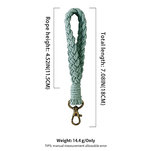 XGALBLA Soft Macrame Keychain Boho Handmade Wristlet Bracelet Keychain Country style Wrist Lanyard Handmade Weave Exquisite Holder for Women(Pea Green)