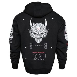 fabric of the universe premium techwear graphic fashion cyberpunk hoodie (black oni rd, medium)