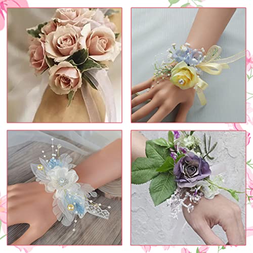 LEEFONE 16 Pieces Elastic Pearl Wrist Corsage Bands Wristlets Stretch Faux Pearl Wedding Wristband DIY Wrist Corsages Accessories for Bride Flowers Prom Beach Party Supplies