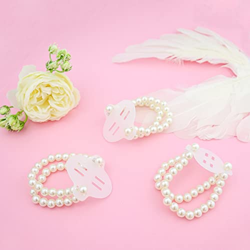 LEEFONE 16 Pieces Elastic Pearl Wrist Corsage Bands Wristlets Stretch Faux Pearl Wedding Wristband DIY Wrist Corsages Accessories for Bride Flowers Prom Beach Party Supplies