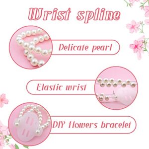 LEEFONE 16 Pieces Elastic Pearl Wrist Corsage Bands Wristlets Stretch Faux Pearl Wedding Wristband DIY Wrist Corsages Accessories for Bride Flowers Prom Beach Party Supplies