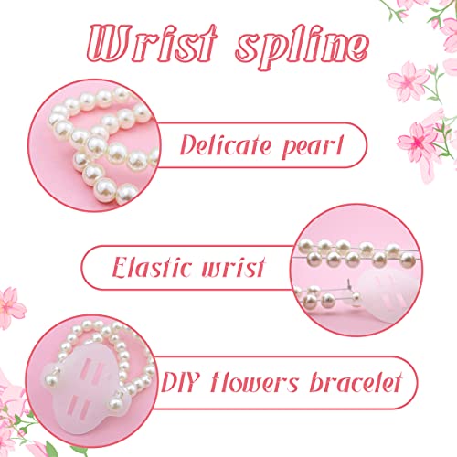 LEEFONE 16 Pieces Elastic Pearl Wrist Corsage Bands Wristlets Stretch Faux Pearl Wedding Wristband DIY Wrist Corsages Accessories for Bride Flowers Prom Beach Party Supplies