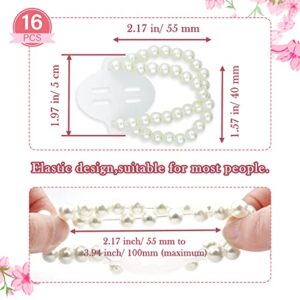 LEEFONE 16 Pieces Elastic Pearl Wrist Corsage Bands Wristlets Stretch Faux Pearl Wedding Wristband DIY Wrist Corsages Accessories for Bride Flowers Prom Beach Party Supplies