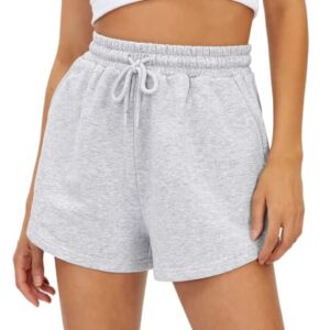 AUTOMET Womens Sweat Trendy Shorts Casual Summer Cotton Shorts Elastic Comfy Running Shorts High Waist Pockets Shorts Clothes Grey