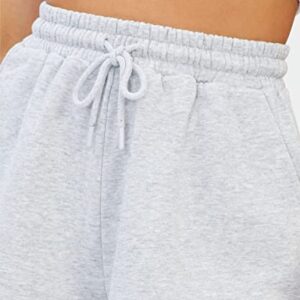 AUTOMET Womens Sweat Trendy Shorts Casual Summer Cotton Shorts Elastic Comfy Running Shorts High Waist Pockets Shorts Clothes Grey