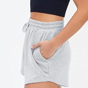 AUTOMET Womens Sweat Trendy Shorts Casual Summer Cotton Shorts Elastic Comfy Running Shorts High Waist Pockets Shorts Clothes Grey