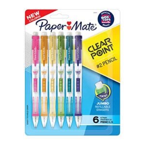 paper mate clearpoint mechanical pencils, hb #2 lead (0.7mm), assorted barrel colors, 6 count