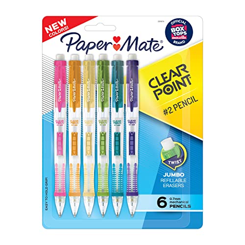 Paper Mate Clearpoint Mechanical Pencils, HB #2 Lead (0.7mm), Assorted Barrel Colors, 6 Count