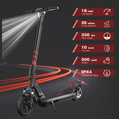 RCB Electric Scooter Adults, Double Shock Absorption, 500W Motor &18 MPH Portable Folding Commuting Electric Scooter Adults 20-25 Miles Long Range & 10" Inner Honeycomb Tires