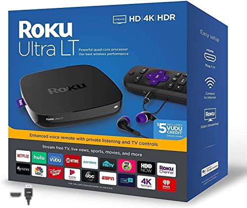 Ro-ku Ultra LT Streaming Media Player 4K/HD/HDR w/WULIC 4K HDMI Cable Black