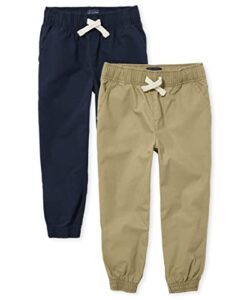 the children's place boys' stretch pull on jogger pants, flax/tidal 2-pack, 8