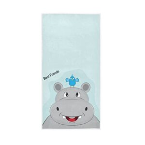 bolaz hand towels bath towels for bathroom washcloths face cloths cotton cute cartoon head of hippo with small bird decorative absorbent soft 30x15in