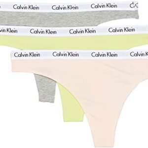 Calvin Klein Women's Carousel Logo Cotton Thong Multipack Panty, Coral Corsage/Cyber Green/Grey Heather, Small