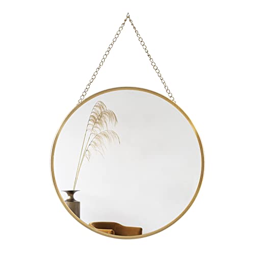 Hanging Circle Mirror Wall Decor Gold Round Mirror with Hanging Chain for Bathroom, Bedroom, Vanity, Living Room, Entryway, 10 Inch X 10 Inch