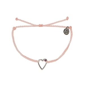 pura vida silver plated sweetheart stone bracelet w/purple czech crystal - adjustable band, 100% waterproof - baby pink