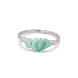 pura vida silver plated wire wrapped gemstone ring w/natural amazonite - brass base, rhodium plating - size 7