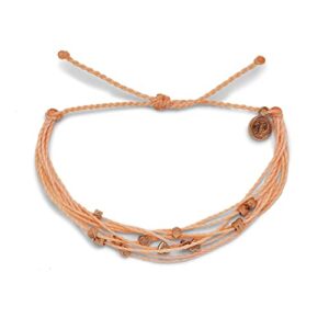 pura vida rose gold plated heart beads malibu bracelet - adjustable band, 100% waterproof, brand charm - blush