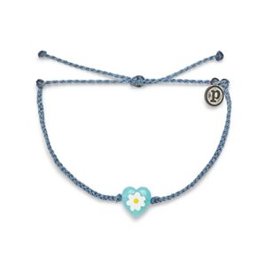 pura vida daisy heart bead bracelet - adjustable band, 100% waterproof, brand charm - blue steel