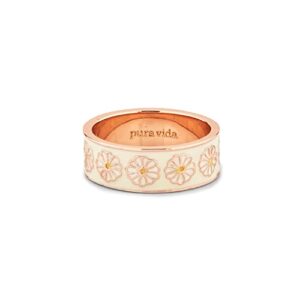 pura vida rose gold plated dreamy daisy ring - brass base, stackable band, brand stamp - size 8