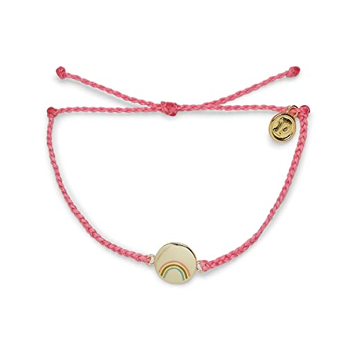 Pura Vida Gold Plated Be A Rainbow Charm Bracelet - Adjustable Band, 100% Waterproof - Pink