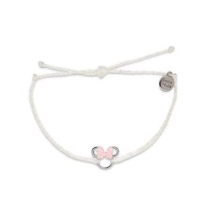 pura vida silver plated disney minnie mouse bracelet - adjustable band, 100% waterproof - white