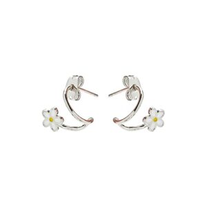 pura vida silver plated charmed illusion huggie earrings w/enamel flower - brass base, sterling silver posts - 1 pair