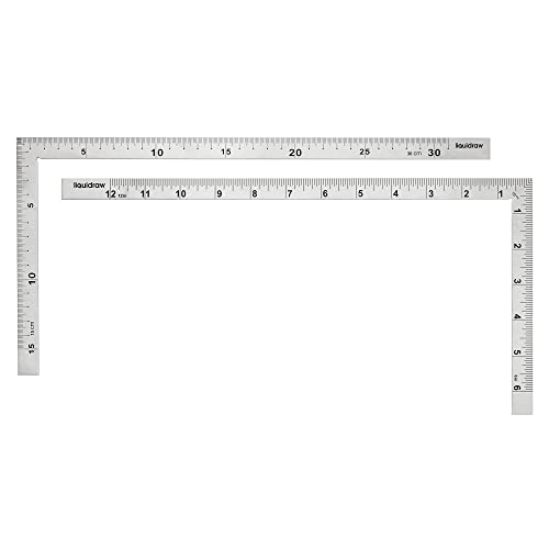 Liquidraw 150 x 300 mm Stainless Steel L Shape Square Ruler Double Sided Right Angle Metal Ruler for Cutting Sewing with Metric & Imperial Measuring for Engineers & Architects