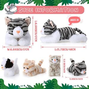 Skylety 5 Pieces Stuffed Animal Plush Cat Set Include Large Soft Cuddly with 4 Cute Fluffy Plush Kittens in Mommy Cat's Belly Nurturing Cat Huggable Sleeping Birthday Gifts (Gray)