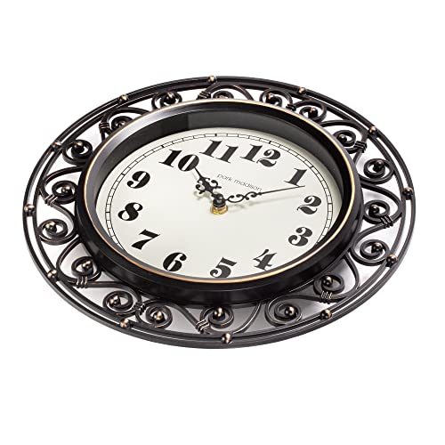 Park Madison Decorative Iron Style Wall Clock 12 Inch Silent Battery Operated Vintage Elegant Retro Clocks for Living Room Decor, Kitchen Office Dining Room Bedroom School Classroom (13736)