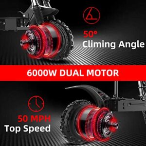 AJOOSOS X60 Electric Scooter, 60V 6000W Dual Motor, Electric Scooter Adults 50 MPH Fast Speed, 60 Miles Long Range, Hydraulic Damping, 11” Off-Road Tires, 400 LBS Weight Limit, Electric Kick Scooter