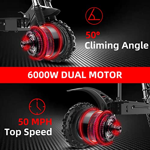 AJOOSOS X60 Electric Scooter, 60V 6000W Dual Motor, Electric Scooter Adults 50 MPH Fast Speed, 60 Miles Long Range, Hydraulic Damping, 11” Off-Road Tires, 400 LBS Weight Limit, Electric Kick Scooter