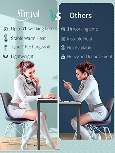 Slimpal Heating Pad for Cramps, Portable USB Cordless Heating Pad with Massager for Back Pain Relief, Heat Belt Gifts for Women White