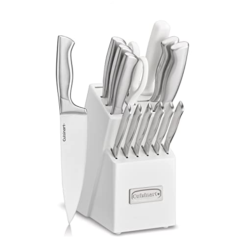 Cuisinart C77SS-15PK 15-Piece Stainless Steel Hollow Handle Block Set, Glossy White