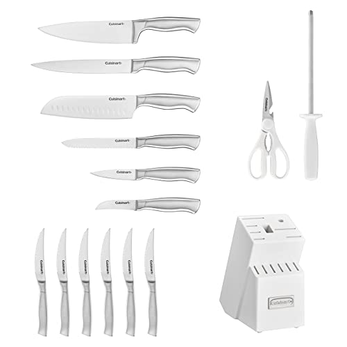 Cuisinart C77SS-15PK 15-Piece Stainless Steel Hollow Handle Block Set, Glossy White