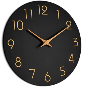 mosewa 12 inch black wall clock battery operated silent non-ticking - modern simple minimalist clock decorative for kitchen,bedroom,home office,bathroom,living room