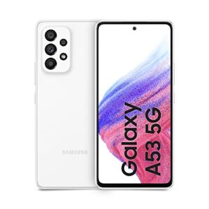 samsung galaxy a53 5g (128gb, 6gb) 6.5", ip67 water resistant, dual sim gsm 4g volte unlocked (not verizon boost at&t cricket) international model a536e/ds (25w charging cube bundle, awesome whitee)